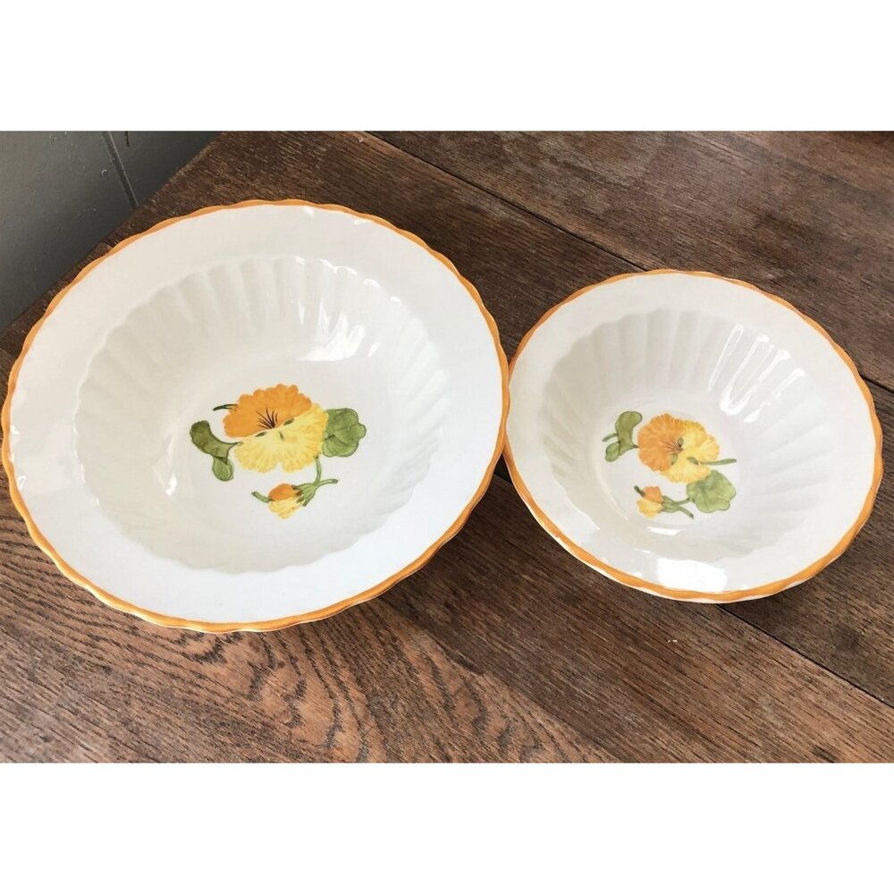Vernon Ware Metlox Nasturtium Serving Bowl and Cereal Bowl Vintage California
